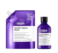 L'Oréal Professionnel Keratin Alpha Sleek Shampoo -2 w nti Frizz and Smoothing, sulphate-free 300ml and Shampoo Refill Pack Anti-frizz & Smoothing 500ml