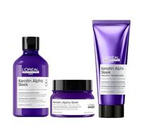 L'Oréal Professionnel Keratin Alpha Sleek Shampoo -2 w nti Frizz and Smoothing, sulphate-free 300ml, Hair Mask Anti Frizz and Smoothing 250ml and Smooth Transformer Hair Treatment 200ml