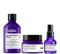 L'Oréal Professionnel Keratin Alpha Sleek Shampoo, Hair Mask & Hair Serum Bundle - Antifrizz