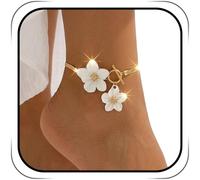 Lorealri Rose Gold Flower Ankle Bracelet with Toggle Clasp, Floral Charm Anklet, Boho Beach Foot Chain Jewelry, One Size, Resin, no gemstone