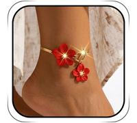 Lorealri Rose Gold Flower Ankle Bracelet with Toggle Clasp, Floral Charm Anklet, Boho Beach Foot Chain Jewelry, One Size, Resin, no gemstone