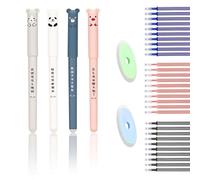 LOREC 12 Pcs 0.35mm Cute Erasable Pens Blue With 30 Pcs Refills and 2 Pcs Erasers Cartoon Design Erasable Gel Pens Rub Out Pens Blue for Kids Writing Bullet Journal Note Taking School Office Supplies