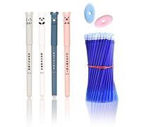 LOREC 4 Pcs 0.35mm Cute Erasable Pens Blue With 50 Pcs Refills and 2 Pcs Erasers Cartoon Design Erasable Gel Pens Rub Out Pens Blue for Kids Writing Bullet Journal Note Taking School Office Supplies
