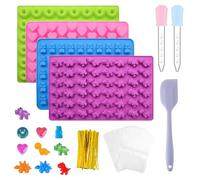 LOREC 4Pcs Gummy Bear Molds Nonstick Candy Silicone Molds Without BPA Reusable Sweet With 50 Clear Bags, 3 Droppers and 50 Golden Cable Ties for DIY Jelly Chocolate Gummy