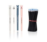 LOREC 8 Pcs 0.35 mm Cute Erasable Gel Pens Black With 40 Pcs Refills - Cartoon Design Rub Out Pen for Adult Kids Writing, Bullet Journal, Note Taking, School Office Supplies