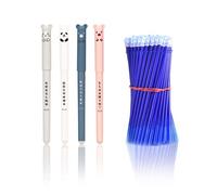 LOREC 8 Pcs 0.35 mm Cute Erasable Pens Blue With 40 Pcs Refills Cartoon Design Erasable Gel Pens Rub Out Pens Black for Adult Kids Writing Bullet Journal Note Taking School Office Supplies