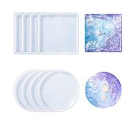 LOREC 8 Pcs Coaster Moulds for Epoxy Resin Transparent Square Coaster Resin Mould and Round Resin Coasters Moulds Silicone Resin Mold for Making DIY Cups Mats,Tray,Home Decoration