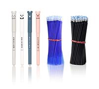LOREC 8 Pcs Cute Erasable Pens Black/Blue With 40 Refills Cartoon Design Rub Out Pens for Adult Kids Writing Bullet Journal Note Taking School Office Supplies