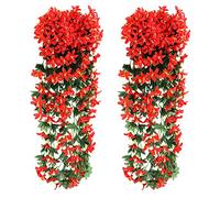 Pack of 2 80 cm Artificial Plant Hanging Lily Silk Flowers Artificial Flowers Like Real Pink Artificial Flowers Like Real Single Artificial Flower Hanging Plant for Office, Party, Wedding, Home,
