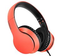 LORELEI X6 Over-Ear Headphones With Microphone, Lightweight Foldable & Portable Stereo Bass With 1.45M No-Tangle, Wired for Smartphone Tablet MP3/4 (Vitality Orange)