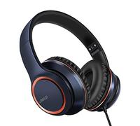 LORELEI X8 Wired Over-Ear Headphones with Microphone 1.45M Tangle-Free Nylon Line and 3.5mm Plug, Lightweight Foldable and Portable Headphones for Tablet, Computer, MP3/4 (Dark Blue)