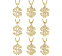 LOREMOW 18K Gold Plated Fake Dollar Chain Necklaces for Men Women Gold Money Chain Necklace Pendant Hip Hop Gold Cuban Chain for 70s 80s 90s Costume Accessory, Metal Cubic Zirconia, Cubic Zirconia