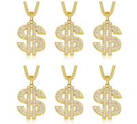 LOREMOW 18K Gold Plated Fake Dollar Chain Necklaces for Men Women Gold Money Chain Necklace Pendant Hip Hop Gold Cuban Chain for 70s 80s 90s Costume Accessory, Metal Cubic Zirconia, Cubic Zirconia