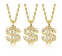 LOREMOW 18K Gold Plated Fake Dollar Chain Necklaces for Men Women Gold Money Chain Necklace Pendant Hip Hop Gold Cuban Chain for 70s 80s 90s Costume Accessory, Metal Cubic Zirconia, Cubic Zirconia