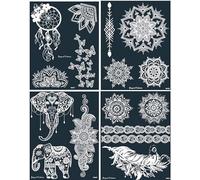 Lorena 4 Large Leaves Mandala Feather Elephant Butterfly Tattoo Template for Finger, Hand and Body Painting