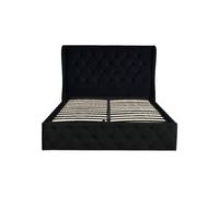 Lorena Plush Velvet Ottoman Bed Luxurious Charlie Bed Frame Bed With Gas Lift Storage & Buttoned Studs Headboard (King Black)