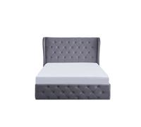 Lorena Plush Velvet Ottoman Bed Luxurious Charlie Bed Frame Bed With Gas Lift Storage & Buttoned Studs Headboard (King Grey)