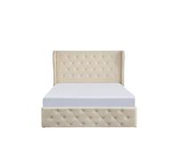 Lorena Plush Velvet Ottoman Bed Luxurious Charlie Bed Frame Bed With Gas Lift Storage & Buttoned Studs Headboard (King Cream)