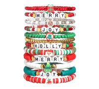 Lorenleya Halloween Christmas Bracelets Set for Women,10/12Pcs Clay Preppy Heishi Boo Skull Charm Beads Stackable Bracelet Adjustable Friendship Holiday Stretch Jewelry Gift, One Size, heishi, no