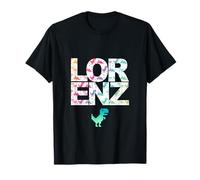 Lorenz - Cool Boys Name with Colorful Retro Pixel Dinosaurs T-Shirt