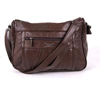 Lorenz cowhide real leather handbag with twin zip main compartments 3796 (Dark Brown)