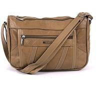 Lorenz cowhide real leather handbag with twin zip main compartments 3796 (Tan)
