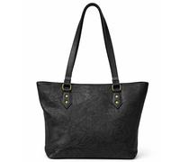 Lorenz Floral Embossed Shoulder Tote Bag - Womens PU Handbag Large Zip Shopper Work Bag Lightweight Everyday Shoulder Bag (Black)