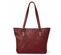 Lorenz Floral Embossed Shoulder Tote Bag - Womens PU Handbag Large Zip Shopper Work Bag Lightweight Everyday Shoulder Bag (Dark Red)