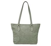Lorenz Floral Embossed Shoulder Tote Bag - Womens PU Handbag Large Zip Shopper Work Bag Lightweight Everyday Shoulder Bag (Sage)