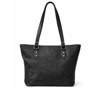 Lorenz Floral Embossed Shoulder Tote Bag - Womens PU Handbag Large Zip Shopper Work Bag Lightweight Everyday Shoulder Bag (Black)