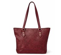 Lorenz Floral Embossed Shoulder Tote Bag - Womens PU Handbag Large Zip Shopper Work Bag Lightweight Everyday Shoulder Bag (Dark Red)