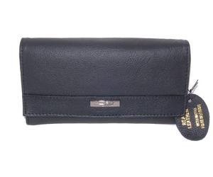 Lorenz Genuine Leather Black Fashion Wallet Purse for Women with Push Button Closure and Plenty of Pockets & Compartments