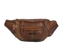 Lorenz Genuine Traditional All Soft Leather Bum Bag With 6 Zips, Brown,