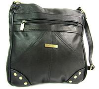 Lorenz Ladies Handbag Bag Crossover Body Leather (BLACK)