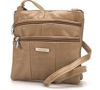 Lorenz Ladies Small 2 Compartment Leather Across Body Bag - Fawn