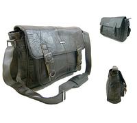 Lorenz MENS WOMANS LEATHER SATCHEL SHOULDER BAG LEATHER MESSENGER WORK TRAVEL UNISEX BAG (Black)