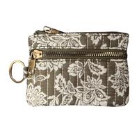 Lorenz Quilted Botanical Floral Coin Purse with Keyring, Soft Touch Zip Coin & Card Holder, Double Zip Compartments, Lightweight Travel Purse, 13 x 9 x 2 cm (Olive)