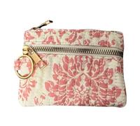 Lorenz Quilted Botanical Floral Coin Purse with Keyring, Soft Touch Zip Coin & Card Holder, Double Zip Compartments, Lightweight Travel Purse, 13 x 9 x 2 cm (Pink)