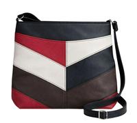 Lorenz Retro Colour Block Chevron Crossbody Bag Womens Faux Leather Shoulder Travel Bag (Blk/Red/Beige/Brown)