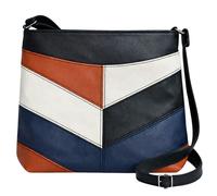 Lorenz Retro Colour Block Chevron Crossbody Bag Womens Faux Leather Shoulder Travel Bag (Blk/Tan/White/Navy)