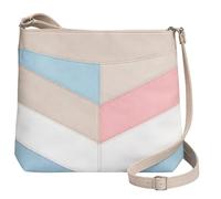 Lorenz Retro Colour Block Chevron Crossbody Bag Womens Faux Leather Shoulder Travel Bag (Beige/Pink/Blue/White)