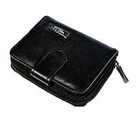 Lorenz Small Black Leather Zip Around Purse With Built In RFID Protection Clear Photo Pass Pocket