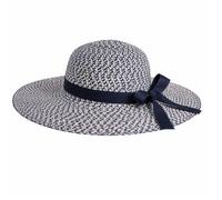 Lorenz Wide Brim Straw Sun Hat with Bow - Navy