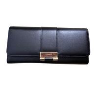 Lorenz Women’s Block Colour Matinee Purse - Buffalo Grain Faux Leather with Card Slots, ID Window & Coin Section (Black)