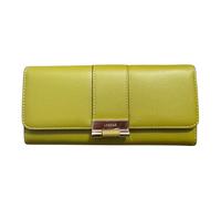 Lorenz Women’s Block Colour Matinee Purse - Buffalo Grain Faux Leather with Card Slots, ID Window & Coin Section (Lime)