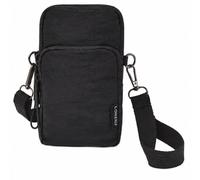 Lorenz Small Crossbody Phone Bag for Women, Compact Twin Zip Travel Bag, Lightweight Nylon Shoulder Bag with 3 Zip Compartments, Adjustable Strap, 16 x 10 x 6cm (Black)