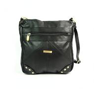 Lorenz Womens Ladies Genuine Leather Crossover Body Handbag Bag (Black)