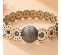Lorenz Women's Studded Disc Wide Chunky Retro Waist Belt - UK 10-26 in Light Beige | Size: 18-22 LORENZ Light Beige 18-22