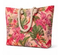 Lorenz XL Beach Bag for Women - Large Zip Top Holiday Tote with Rope Handles & Inner Zip Pocket - Palm Trees, Turtle, Shells & Starfish or Pink Tropical Floral - 57 x 38 x 14 cm (Pink Floral)