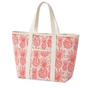 Lorenz XL Pineapple Beach Bag for Women - Extra Large Zip Top Holiday Tote Bag with Front & Rear Pockets, Internal Zip Pocket, Beach Pool Travel Shopping Bag 58 x 40 x 22 cm (Coral)